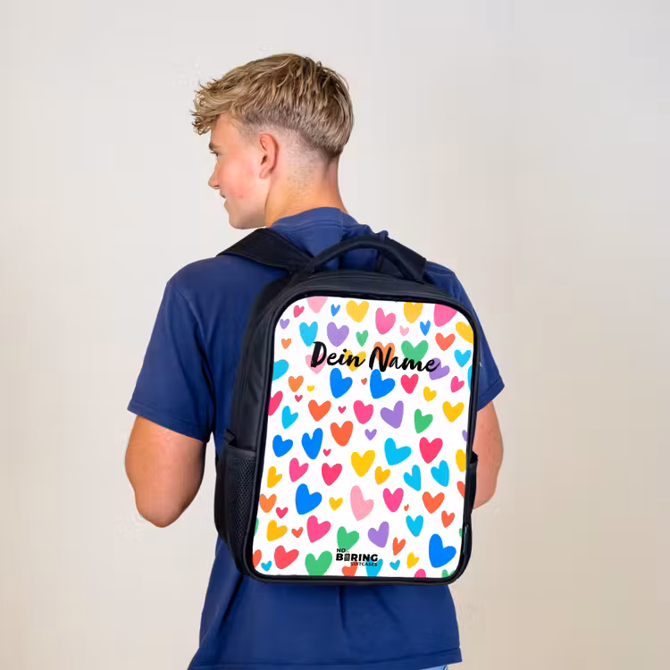 Kinderrucksack - Schwarz - Bunte Herzen — 3