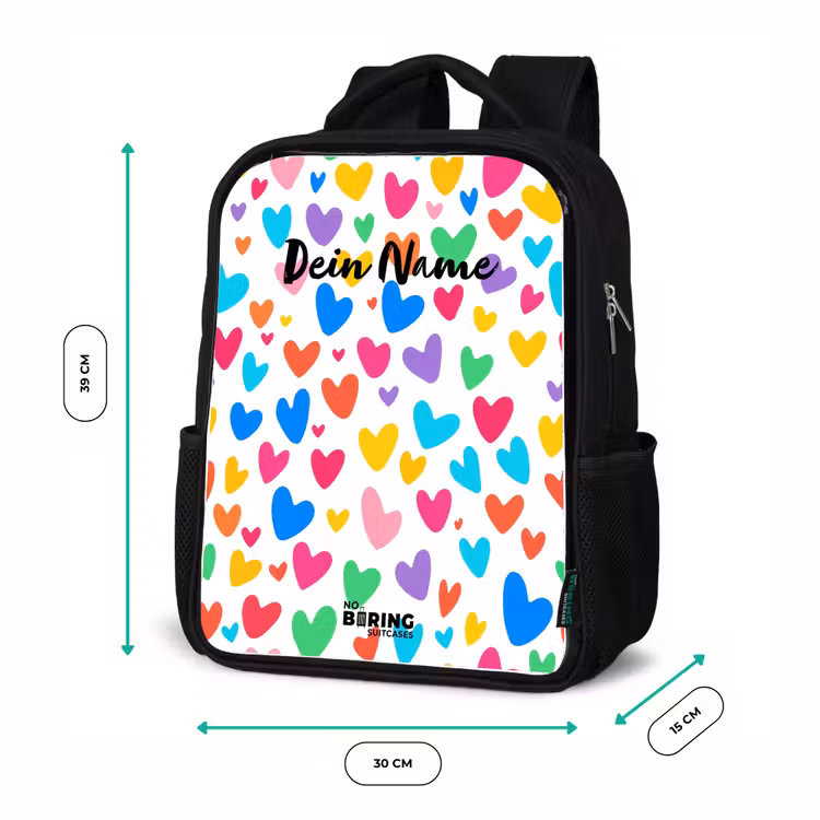 Kinderrucksack - Schwarz - Bunte Herzen — 6