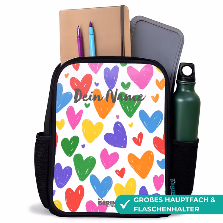 Kinderrucksack - Schwarz - Bunte Herzen — 8