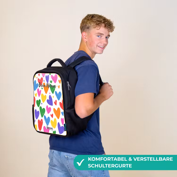 Kinderrucksack - Schwarz - Bunte Herzen — 9