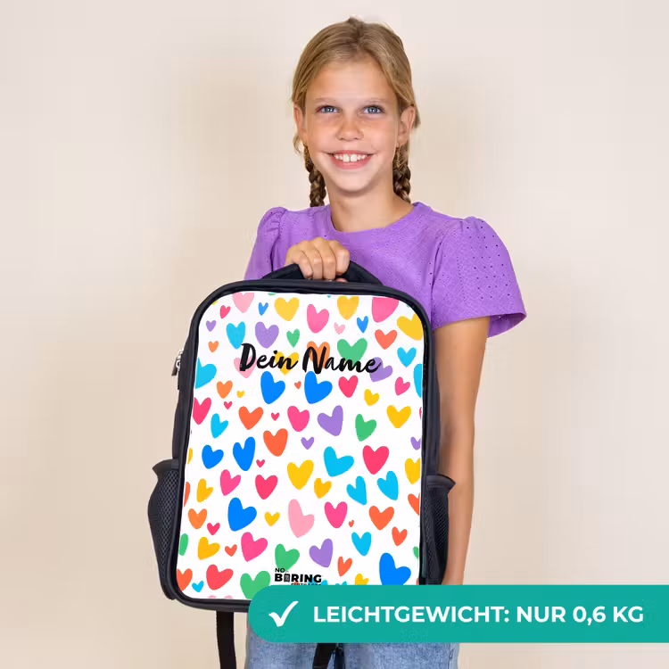 Kinderrucksack - Schwarz - Bunte Herzen — 7