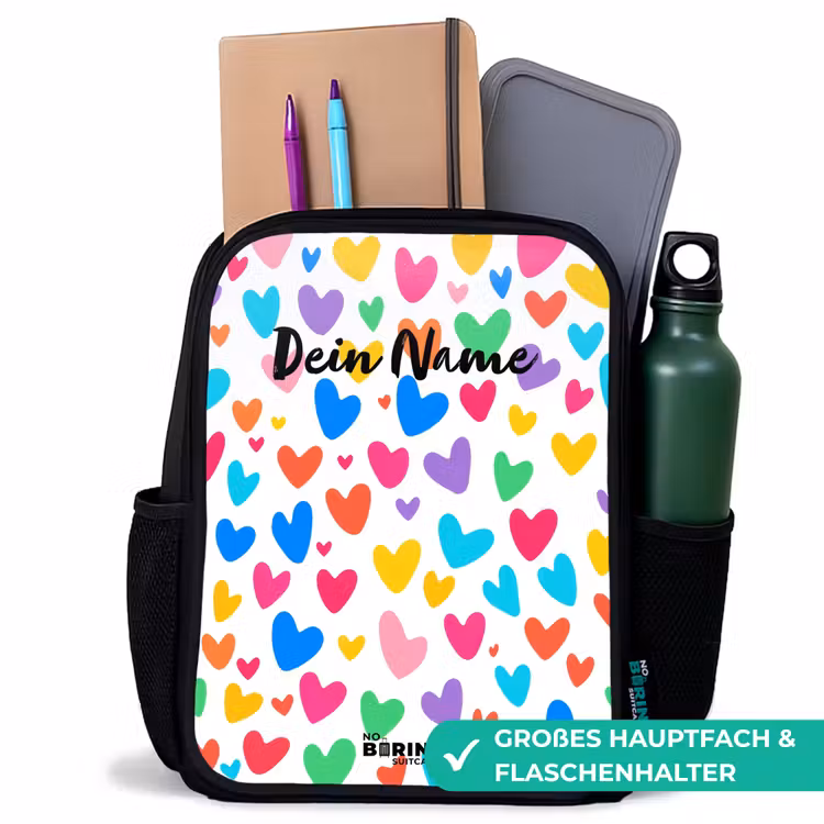 Kinderrucksack - Schwarz - Bunte Herzen — 8