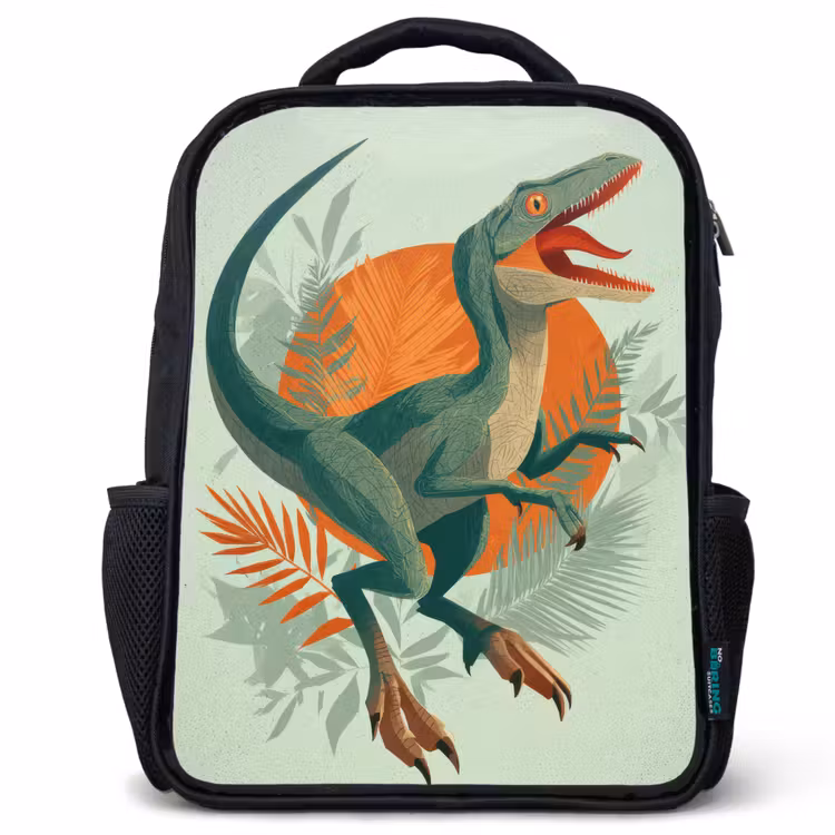 Kinderrucksack - Schwarz - Dino - Blätter - Grafik - Grün — 1