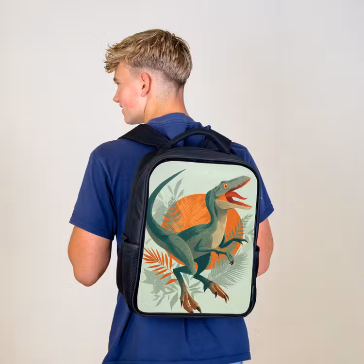 Kinderrucksack - Schwarz - Dino - Blätter - Grafik - Grün — 3