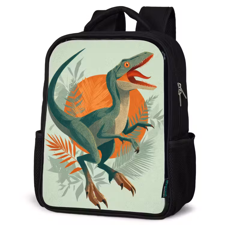 Kinderrucksack - Schwarz - Dino - Blätter - Grafik - Grün — 4