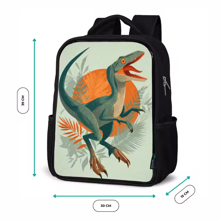 Kinderrucksack - Schwarz - Dino - Blätter - Grafik - Grün — 6