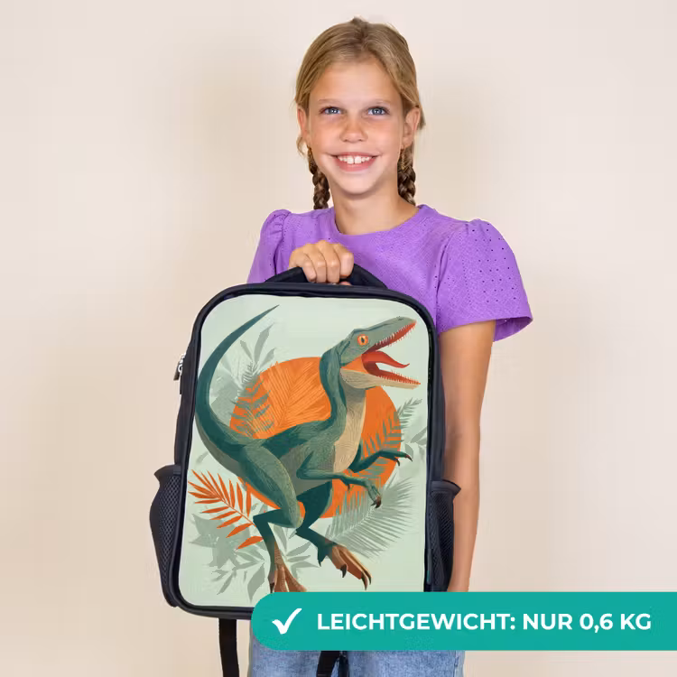 Kinderrucksack - Schwarz - Dino - Blätter - Grafik - Grün — 7