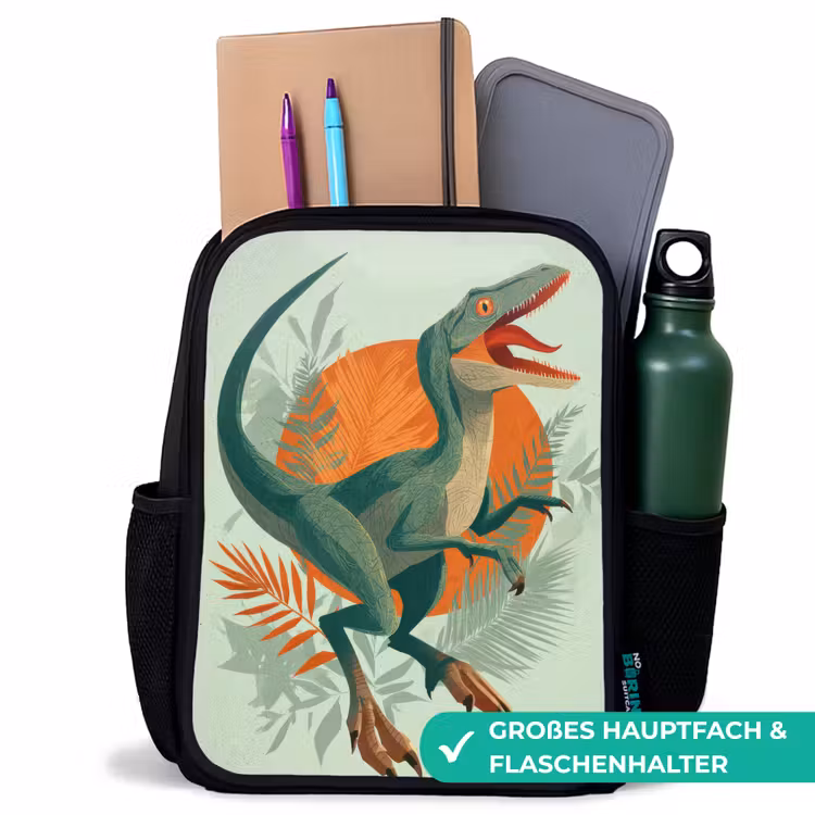 Kinderrucksack - Schwarz - Dino - Blätter - Grafik - Grün — 8