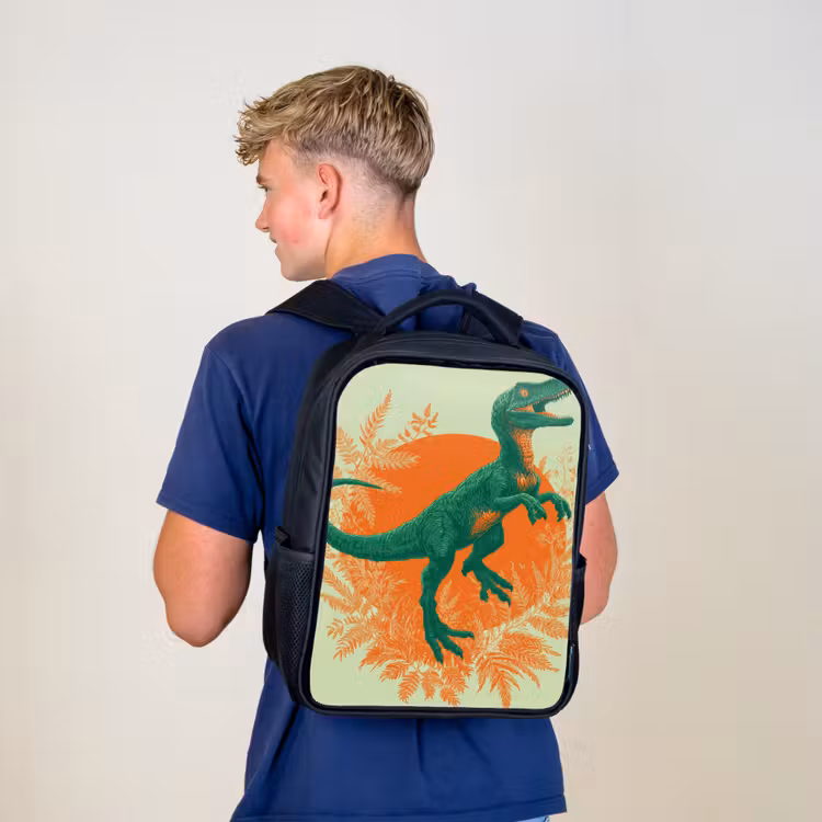 Kinderrucksack - Schwarz - Dinosaurier - Grün - Pflanzen - Kreis — 3