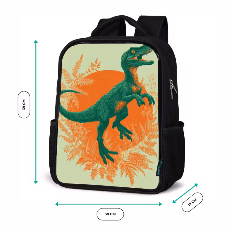 Kinderrucksack - Schwarz - Dinosaurier - Grün - Pflanzen - Kreis — 6