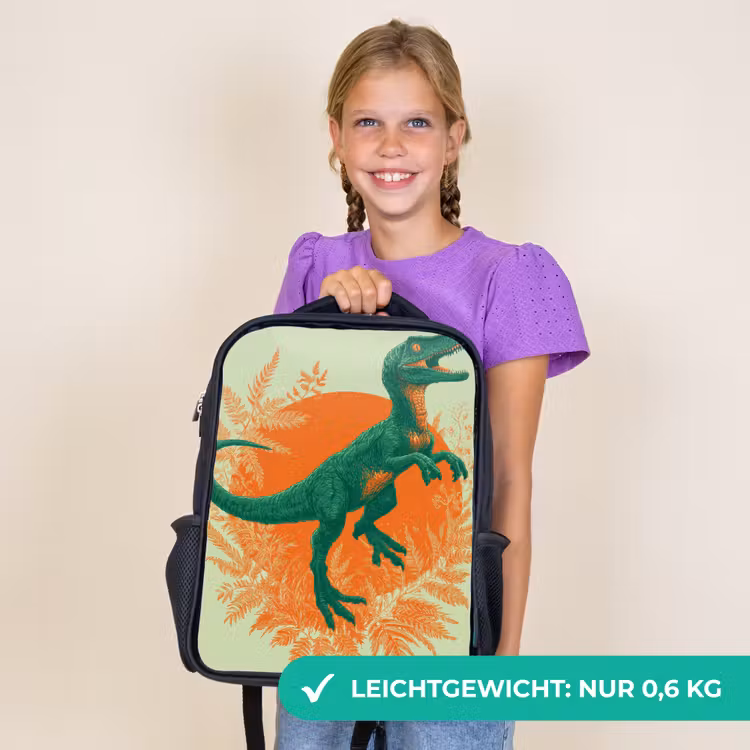 Kinderrucksack - Schwarz - Dinosaurier - Grün - Pflanzen - Kreis — 7