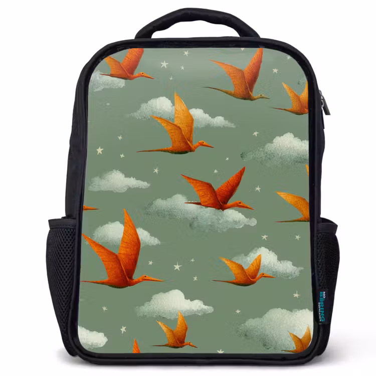 Kinderrucksack - Schwarz - Dinosaurier - Wolken - Sterne - Orange — 1