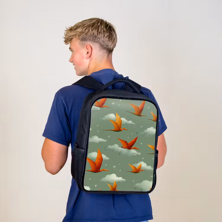 Kinderrucksack - Schwarz - Dinosaurier - Wolken - Sterne - Orange — 3