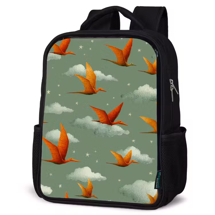 Kinderrucksack - Schwarz - Dinosaurier - Wolken - Sterne - Orange — 4