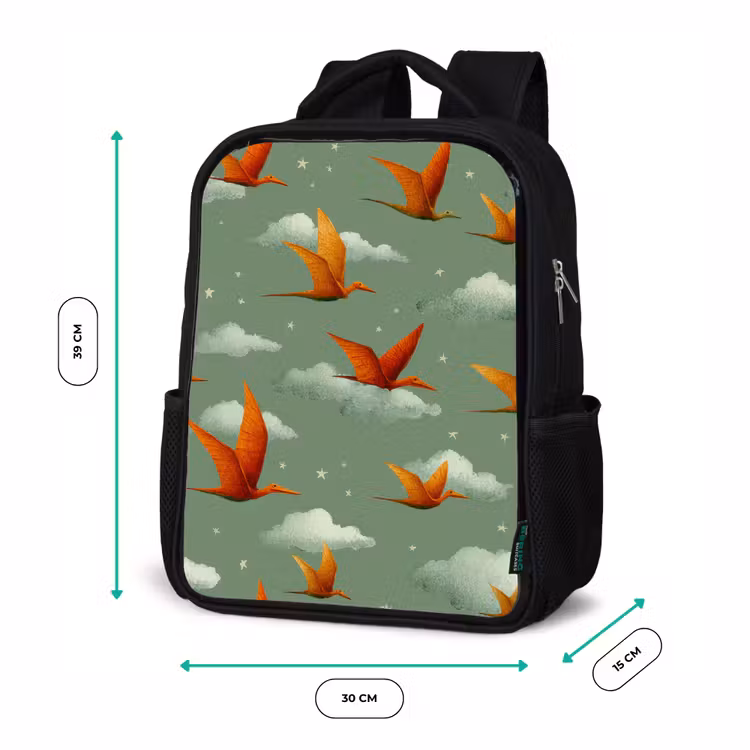 Kinderrucksack - Schwarz - Dinosaurier - Wolken - Sterne - Orange — 6
