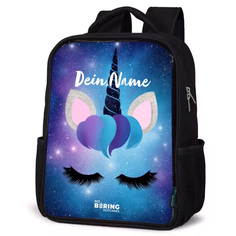 Kinderrucksack - Schwarz - Einhorn auf einem Sternenhimmel Hintergrund — 4