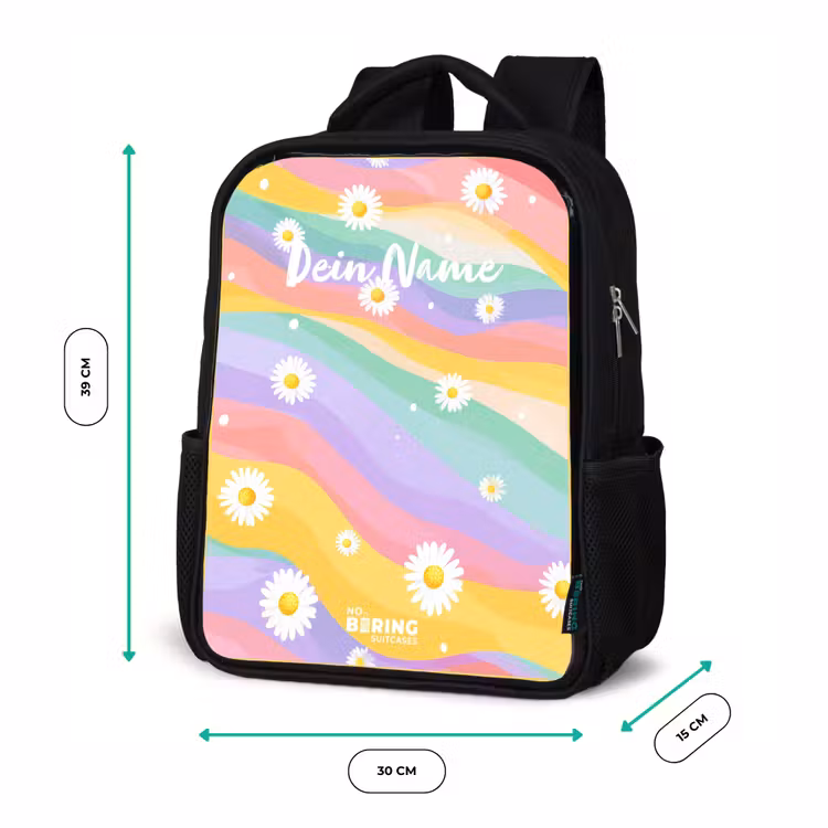 Kinderrucksack - Schwarz - Gänseblümchen auf Regenbogen-Hintergrund — 6