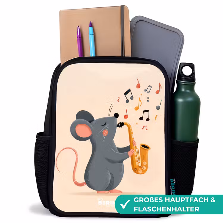 Kinderrucksack - Schwarz - Maus - Saxophon - Musik — 8