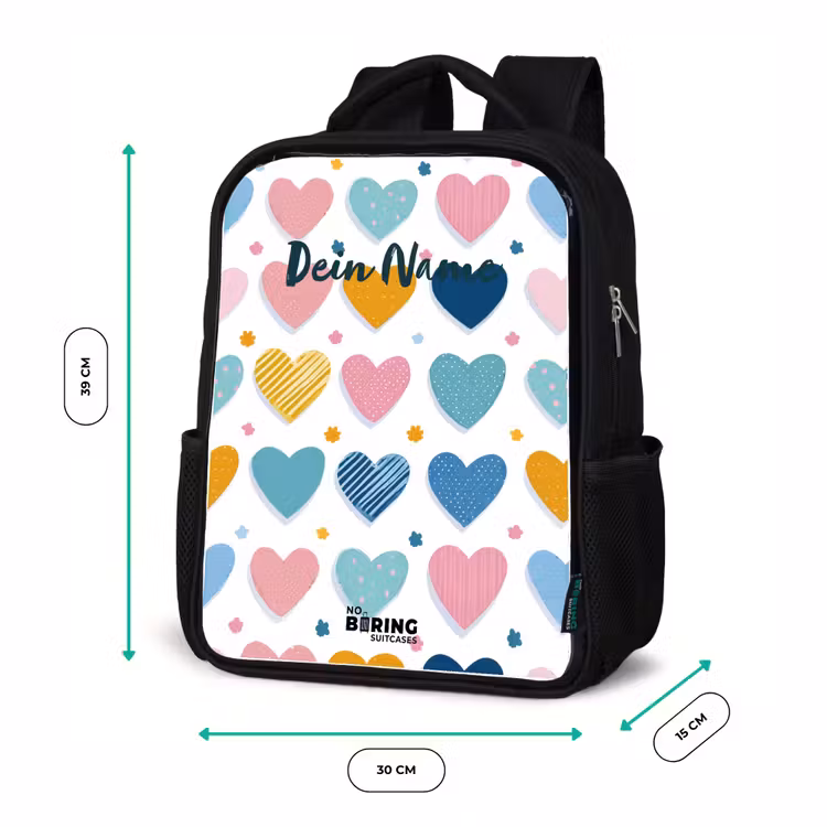Kinderrucksack - Schwarz - Herz-Muster — 6