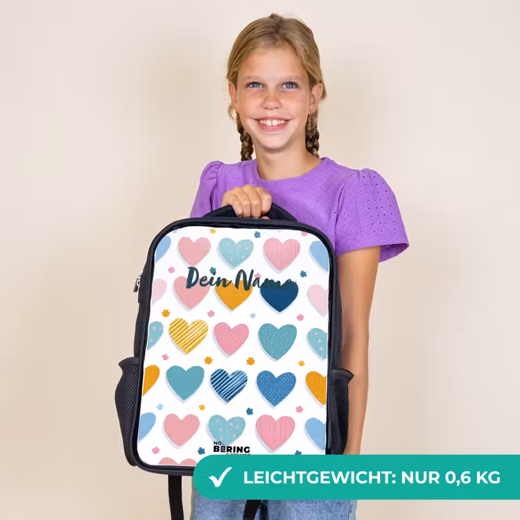 Kinderrucksack - Schwarz - Herz-Muster — 7