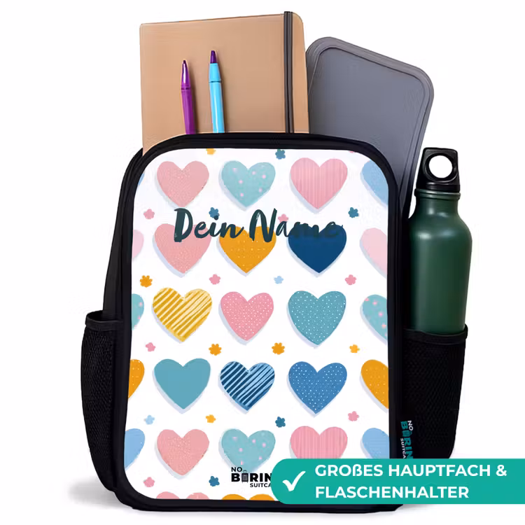 Kinderrucksack - Schwarz - Herz-Muster — 8