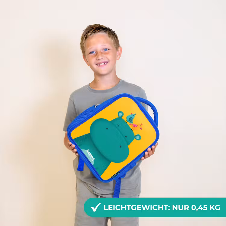 Kinderrucksack - Blau - Nilpferd - Vögel - Gelb — 4