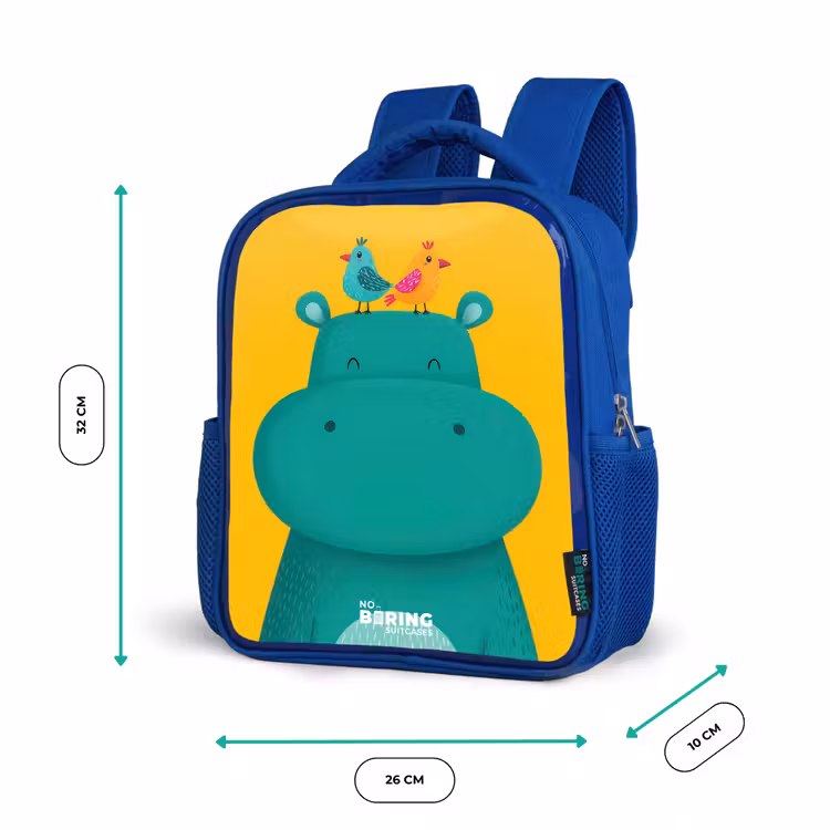 Kinderrucksack - Blau - Nilpferd - Vögel - Gelb — 6