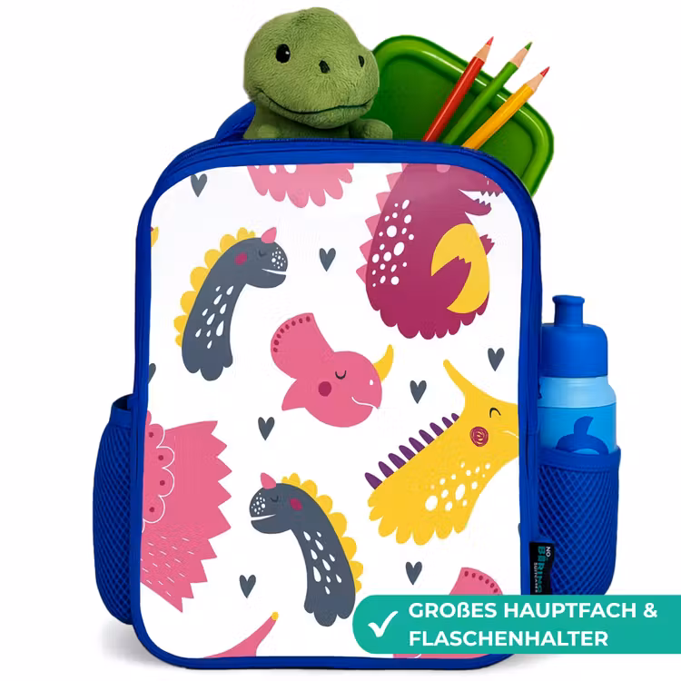 Kinderrucksack - Blau - Dino - Muster - Kind - Rosa - Mädchen — 3