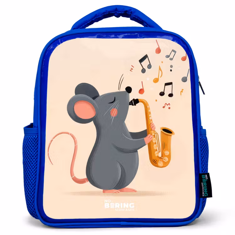 Kinderrucksack - Blau - Maus - Saxophon - Musik — 1