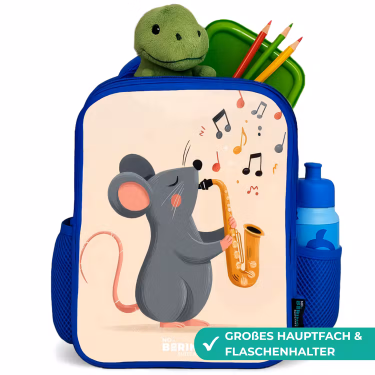 Kinderrucksack - Blau - Maus - Saxophon - Musik — 3