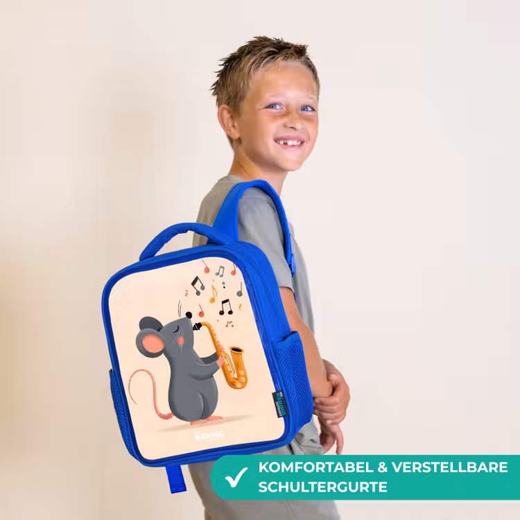 Kinderrucksack - Blau - Maus - Saxophon - Musik — 5