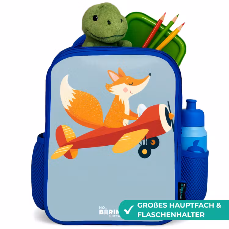 Kinderrucksack - Blau - Fuchs - Flugzeug - Fliegen — 3