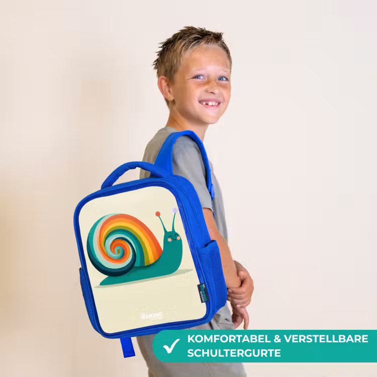 Kinderrucksack - Blau - Schnecke - Regenbogen - Farbenfroh — 5