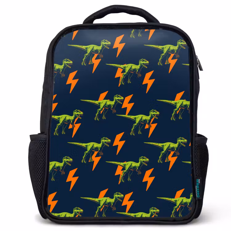 Kinderrucksack - Schwarz - Blitze - Orange - Dinosaurier — 1