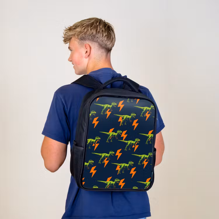 Kinderrucksack - Schwarz - Blitze - Orange - Dinosaurier — 3