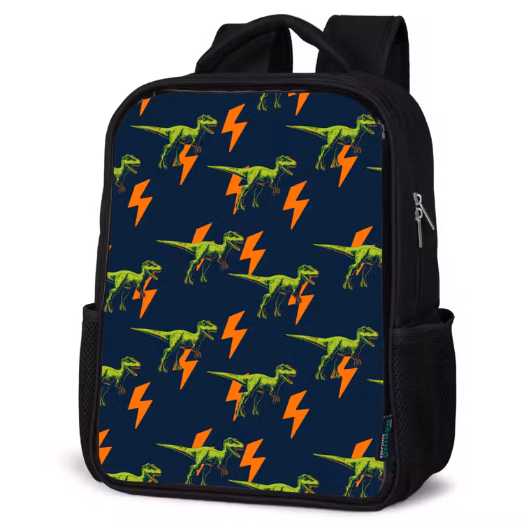Kinderrucksack - Schwarz - Blitze - Orange - Dinosaurier — 4