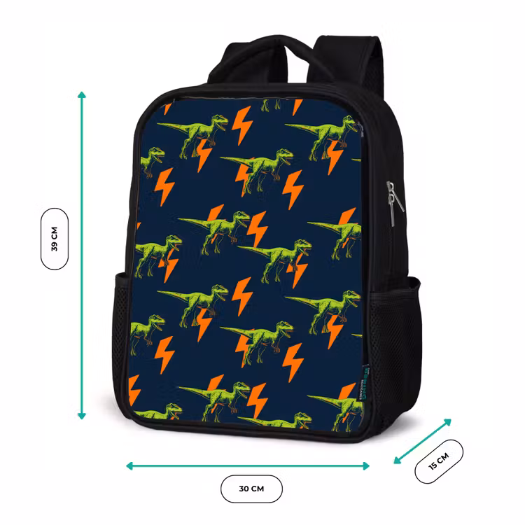 Kinderrucksack - Schwarz - Blitze - Orange - Dinosaurier — 6