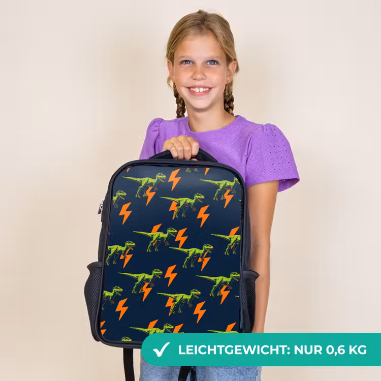 Kinderrucksack - Schwarz - Blitze - Orange - Dinosaurier — 7