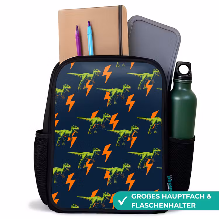 Kinderrucksack - Schwarz - Blitze - Orange - Dinosaurier — 8