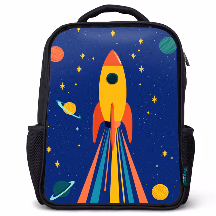 Kinderrucksack - Schwarz - Bunt - Rakete - Weltraum — 1