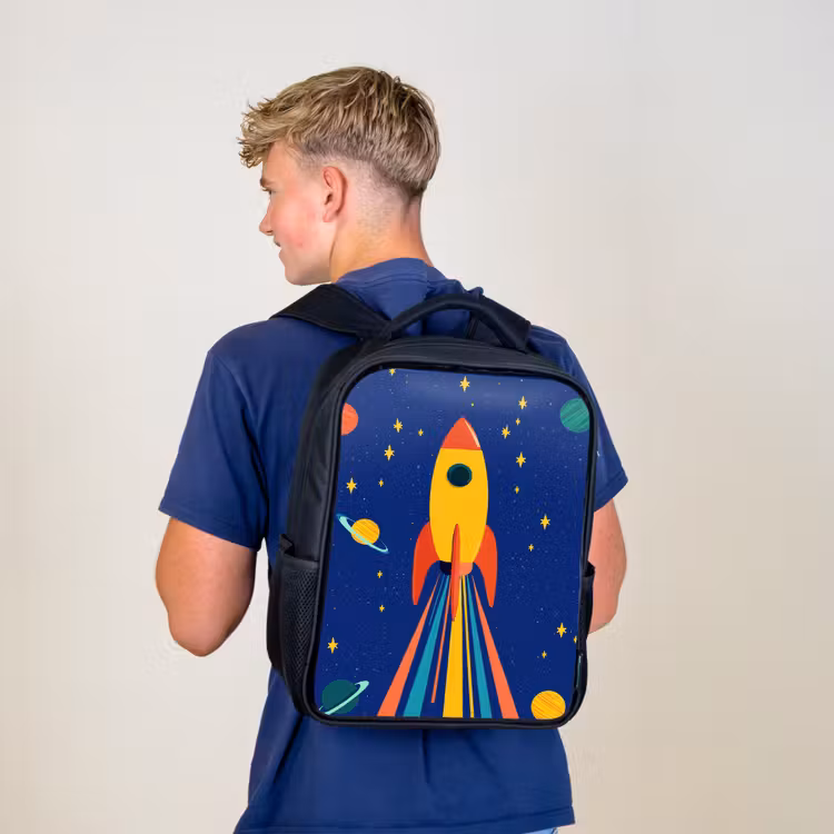 Kinderrucksack - Schwarz - Bunt - Rakete - Weltraum — 3