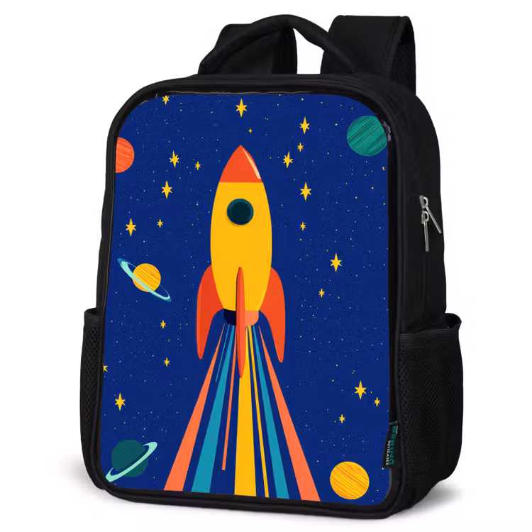 Kinderrucksack - Schwarz - Bunt - Rakete - Weltraum — 4