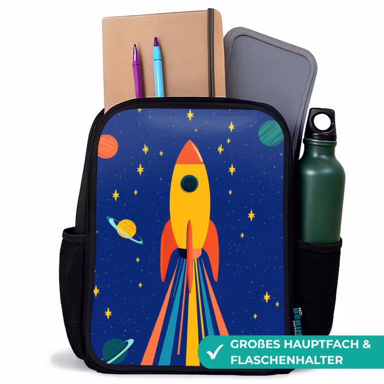 Kinderrucksack - Schwarz - Bunt - Rakete - Weltraum — 8