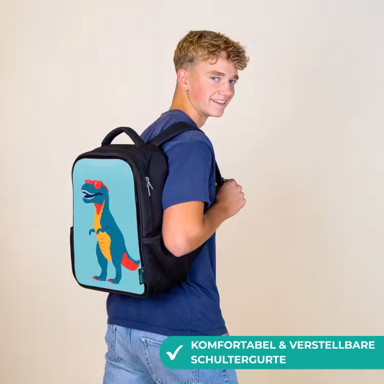 Kinderrucksack - Schwarz - Dinosaurier - Blau - Sonnenbrille — 9