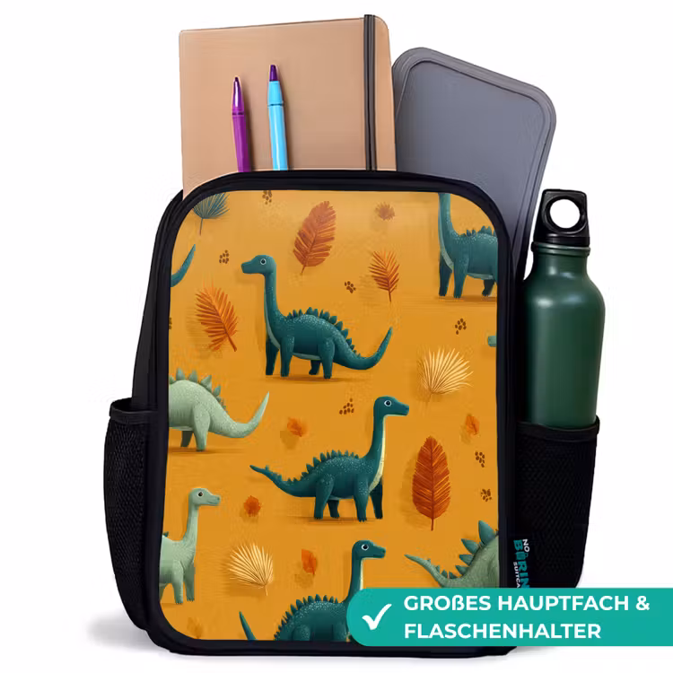 Kinderrucksack - Schwarz - Dinosaurier - Stacheln - Herbstblätter - Braun — 8