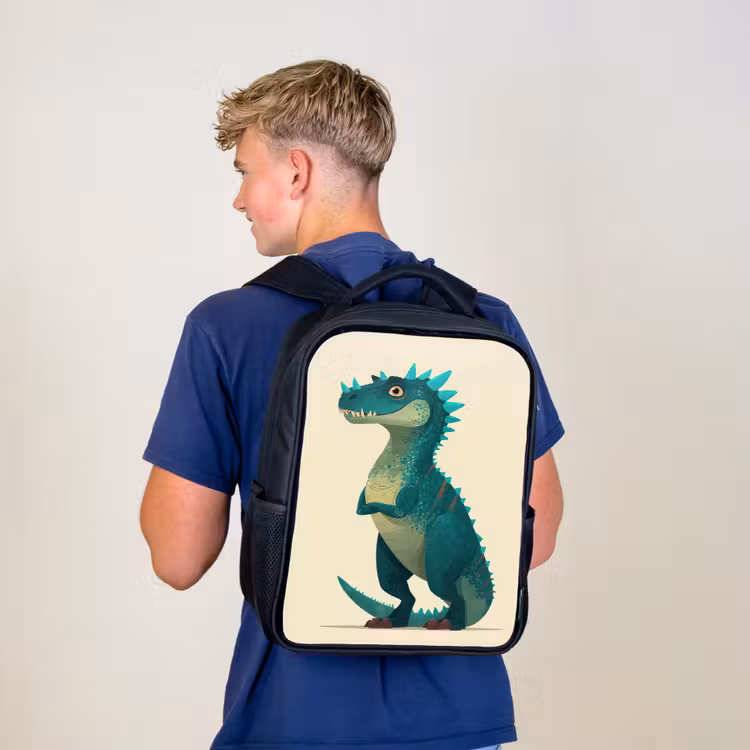 Kinderrucksack - Schwarz - Dinosaurier - Türkis - Stacheln — 3