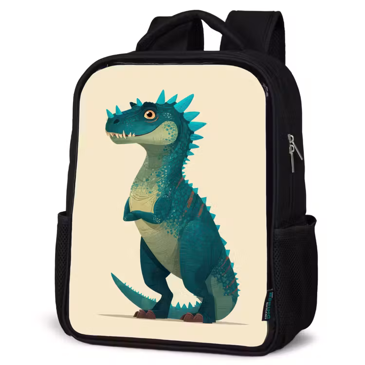 Kinderrucksack - Schwarz - Dinosaurier - Türkis - Stacheln — 4