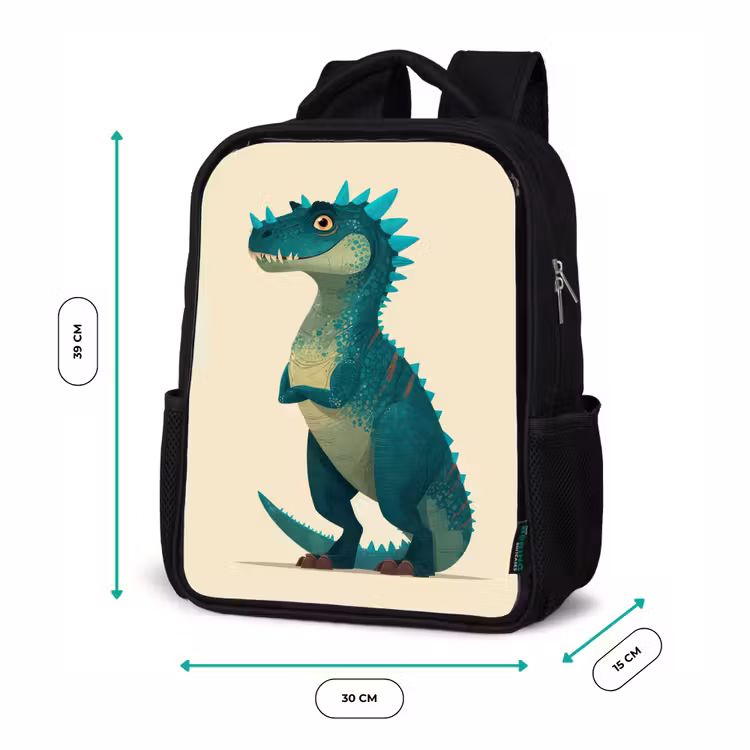Kinderrucksack - Schwarz - Dinosaurier - Türkis - Stacheln — 6
