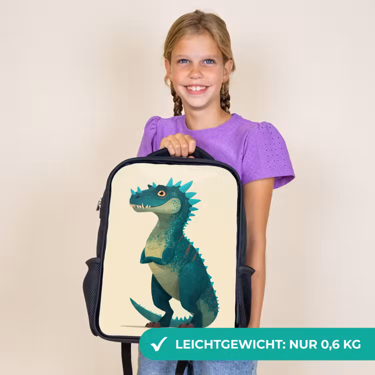 Kinderrucksack - Schwarz - Dinosaurier - Türkis - Stacheln — 7