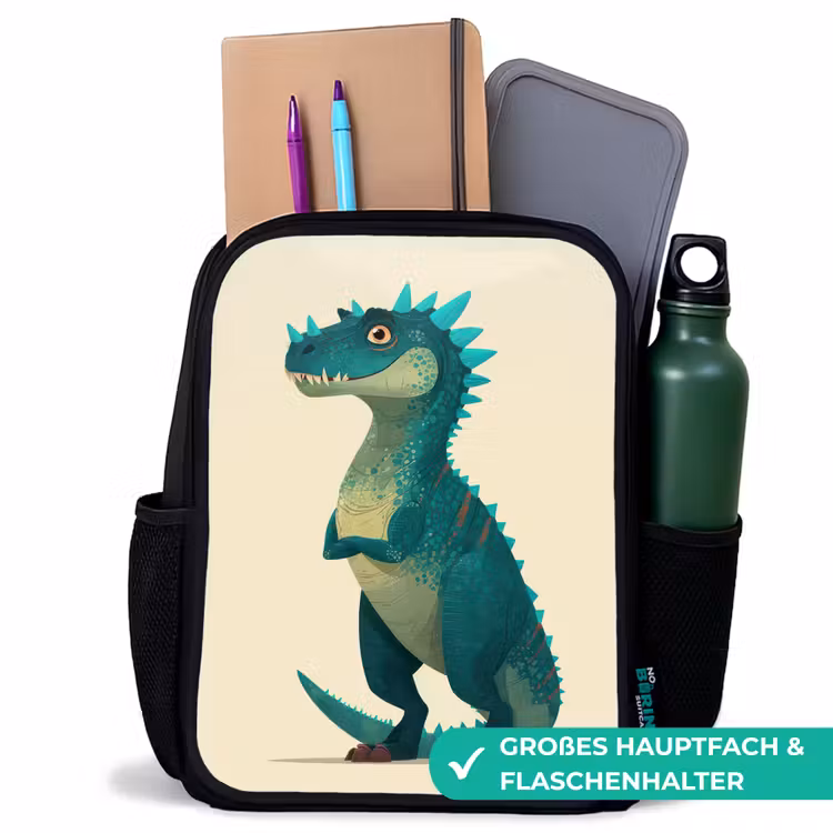 Kinderrucksack - Schwarz - Dinosaurier - Türkis - Stacheln — 8